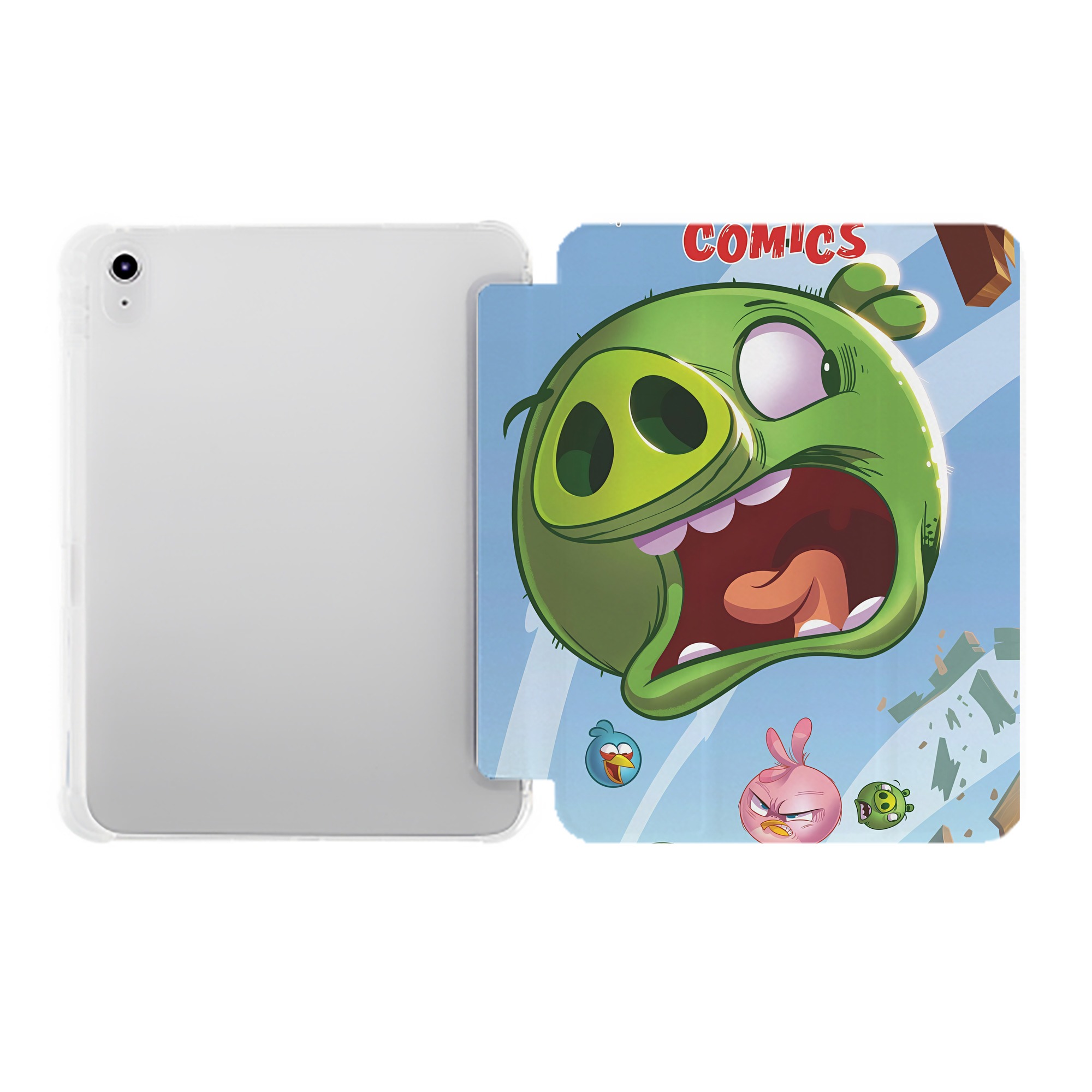 （画像用） Angry Birds アングリーバード IPad ケース ペン収納付き 三つ折りスタンド PUレザー×シリコン 対応機種9.5/10.5/10.9インチ